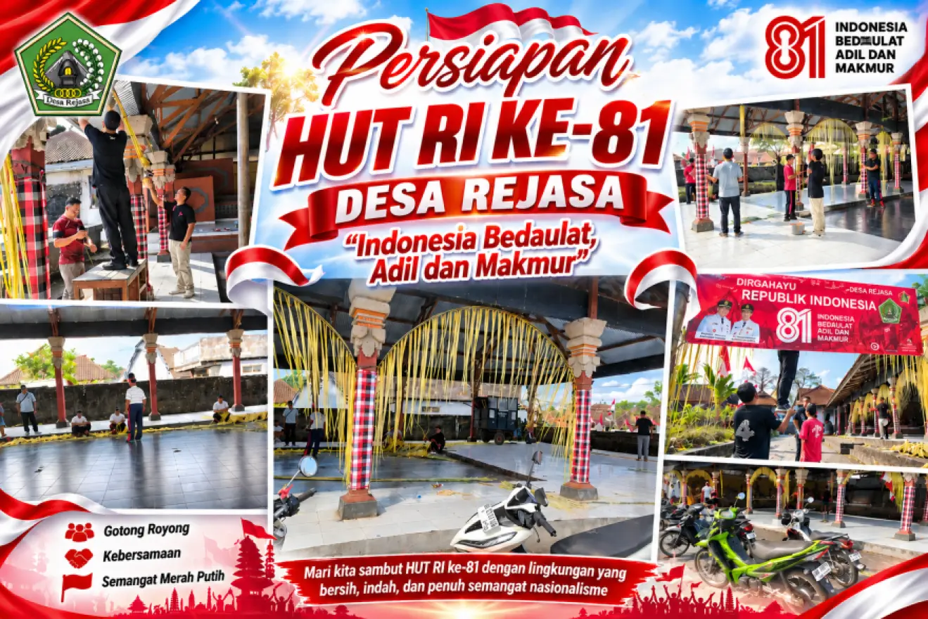 Perbekel, Perangkat Desa dan BPD Desa Rejasa Gotong Royong Hias Balai Serbaguna Sambut HUT Kemerdekaan RI ke-81